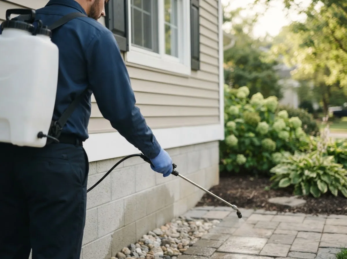 Pest control technician inspecting a home in Saddle River, NJ